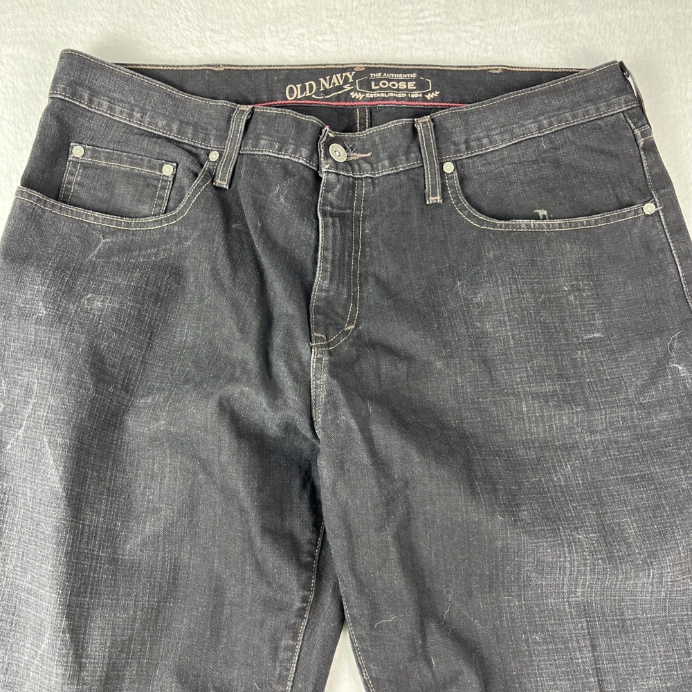 Old Navy Loose Fit Jeans Mens 38x34 Black Denim Cotton Dark Wash Straight Leg